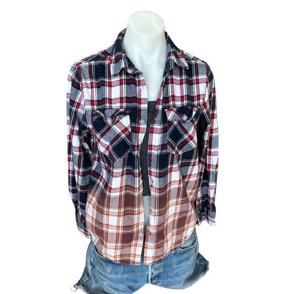 Avengers Plaid Flannel Shirt SMALL Oversize Shacket Upcycle Unique Marvel Blue - Picture 4 of 5